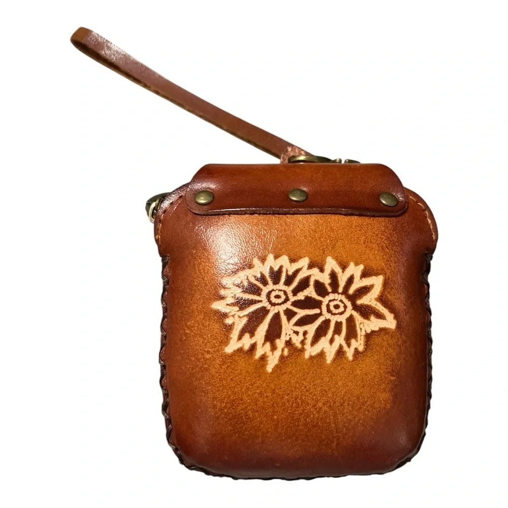🦥 Genuine Leather Sloth Coin Purse | Brown Wristlet & Keychain